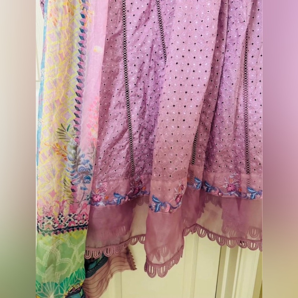 Farah Talib Aziz | Size L | Embroidered Anarkali + Matching Pants + Dupatta - Picture 5 of 7